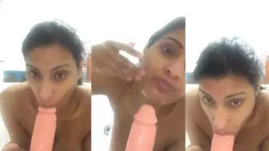 Young and horny girl enjoys with a big dildo